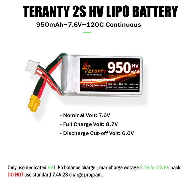 Teranty 2S HV 7.6V 950mAh 120C - огляд і ціна Drone Racing Charger